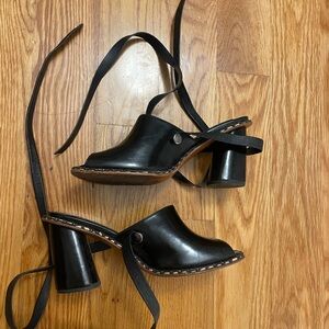 Rachel Comey Patent Black Leather Mules with Block Heel